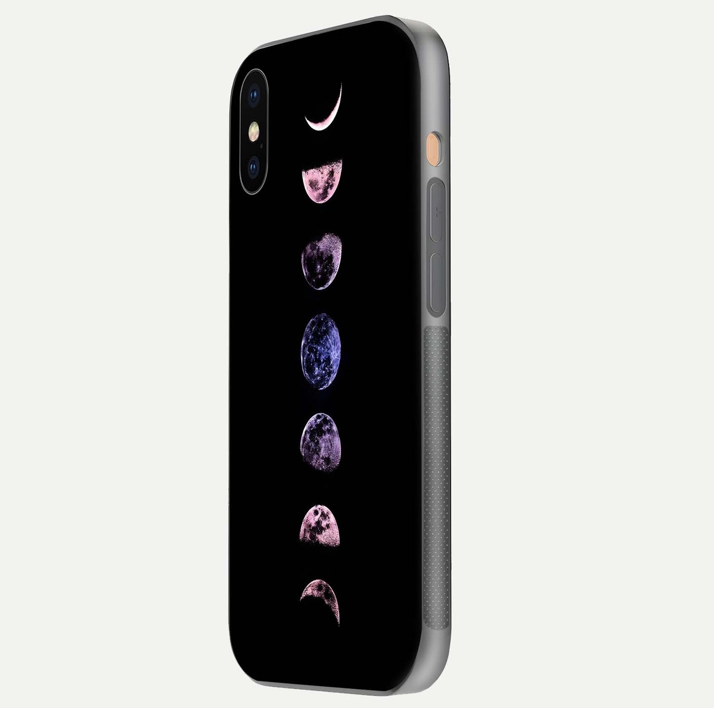 Crimson All Planets Glass Case for iPhone Xs side-angle photo capturing edge glow and glass reflection