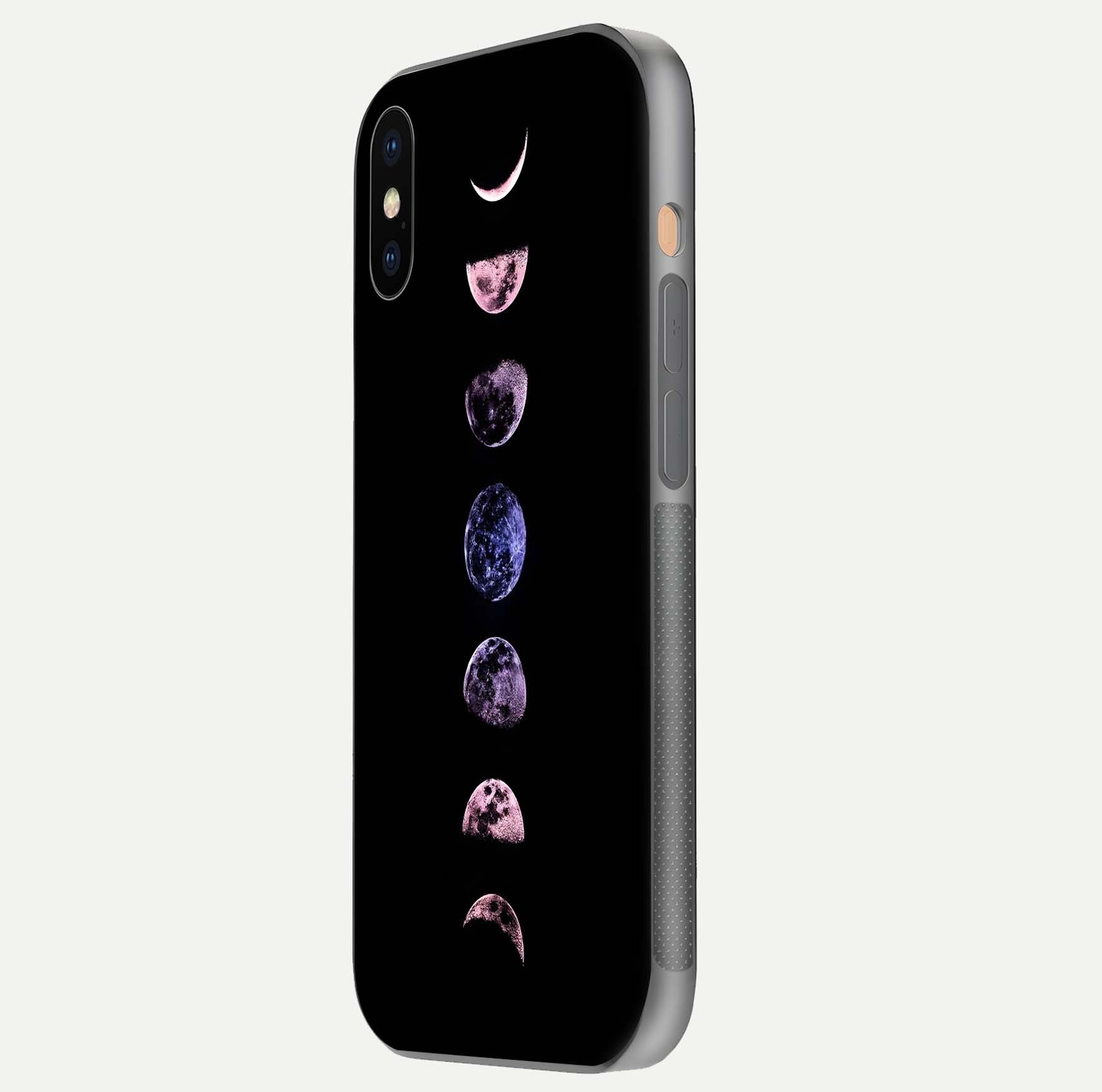 Crimson All Planets Glass Case for iPhone Xs side-angle photo capturing edge glow and glass reflection