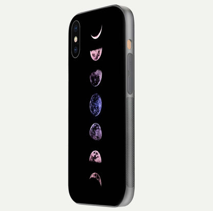 Crimson All Planets Glass Case for iPhone Xs side-angle photo capturing edge glow and glass reflection