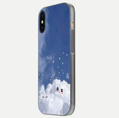 Cute Blossom Cloud Glass Case for iPhone Xs side-angle image capturing gloss texture and curve reflection