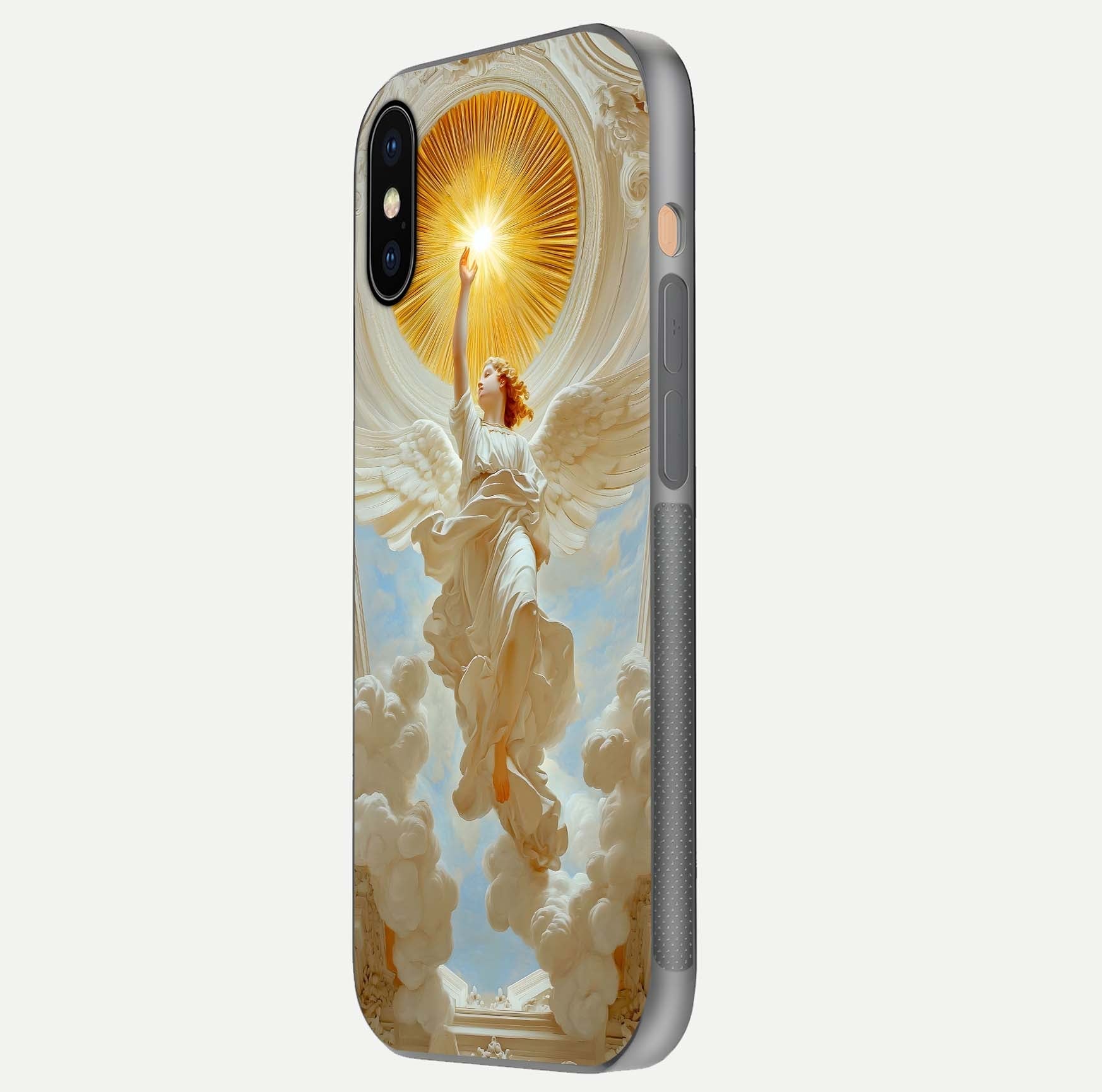 Divine Light Angel Glass Case for iPhone Xs side-angle image capturing reflection shine and edge finish