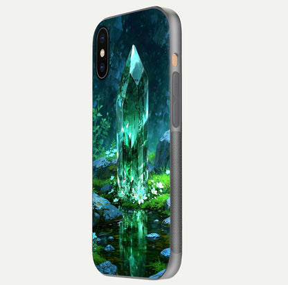 Emerald Light Crystal Glass Case for iPhone Xs side-angle image showing gloss reflection and curved border