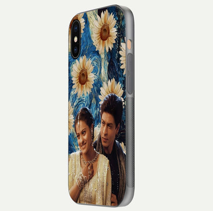 Eternal Love Story Glass Case for iPhone Xs side-angle photo showing curved edges and polished surface