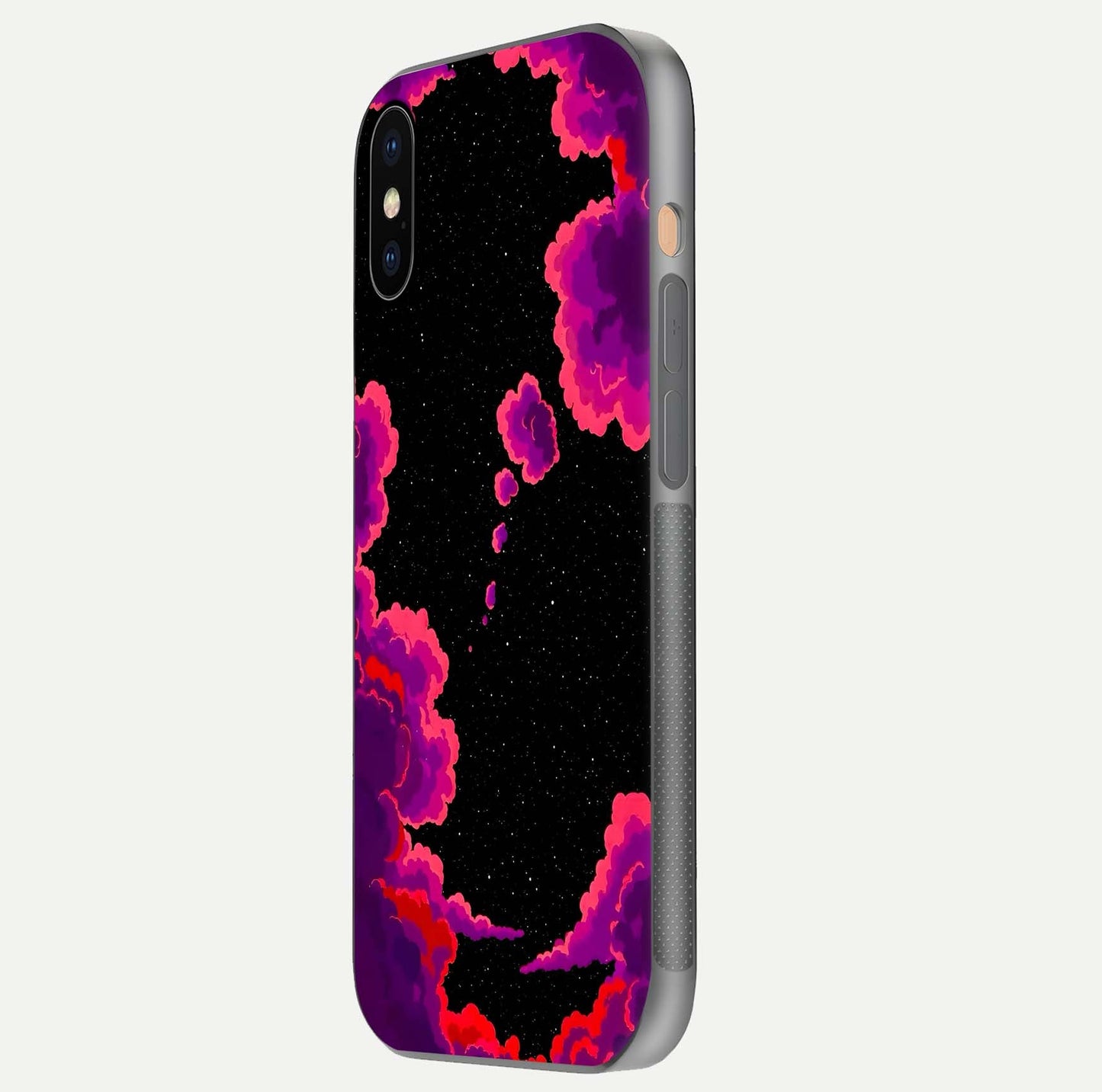 Galaxy Dream Frame Glass Case for iPhone Xs side-angle image showing reflection light and premium finish