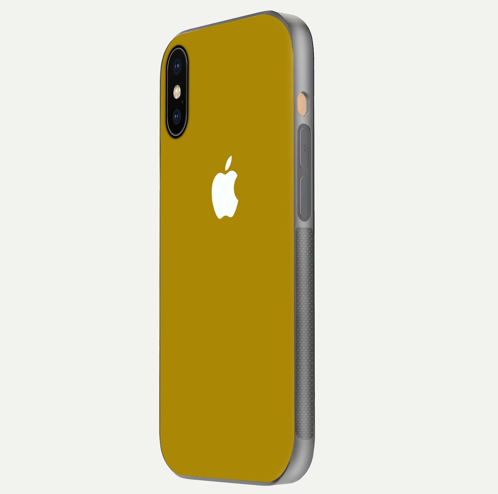 Golden Luxe Aura Glass Case for iPhone Xs side-angle image showing reflection clarity and aura glow