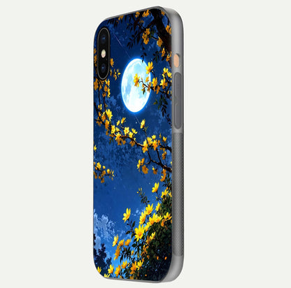 Golden Night Glow Glass Case for iPhone Xs side-angle image showing reflection clarity and elegant golden tone