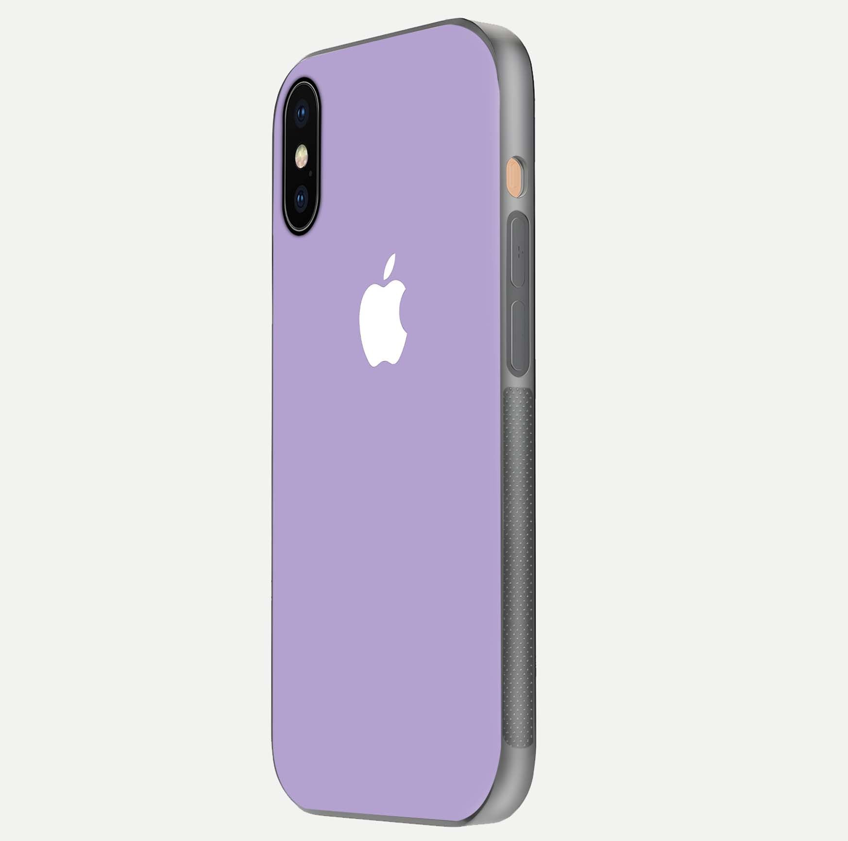 Lavender Soft Minimal Glass Case for iPhone Xs side-angle image showing smooth reflection and minimal look