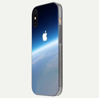 Minimal Apple Sky Glass Case for iPhone Xs side-angle image showing smooth reflection and gentle sky tone