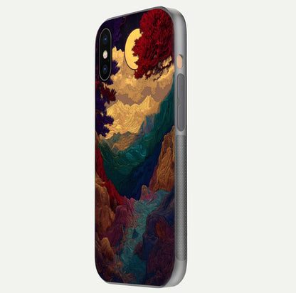 Mystic Valley Light Glass Case for iPhone Xs side-angle image showing shine and peaceful hues