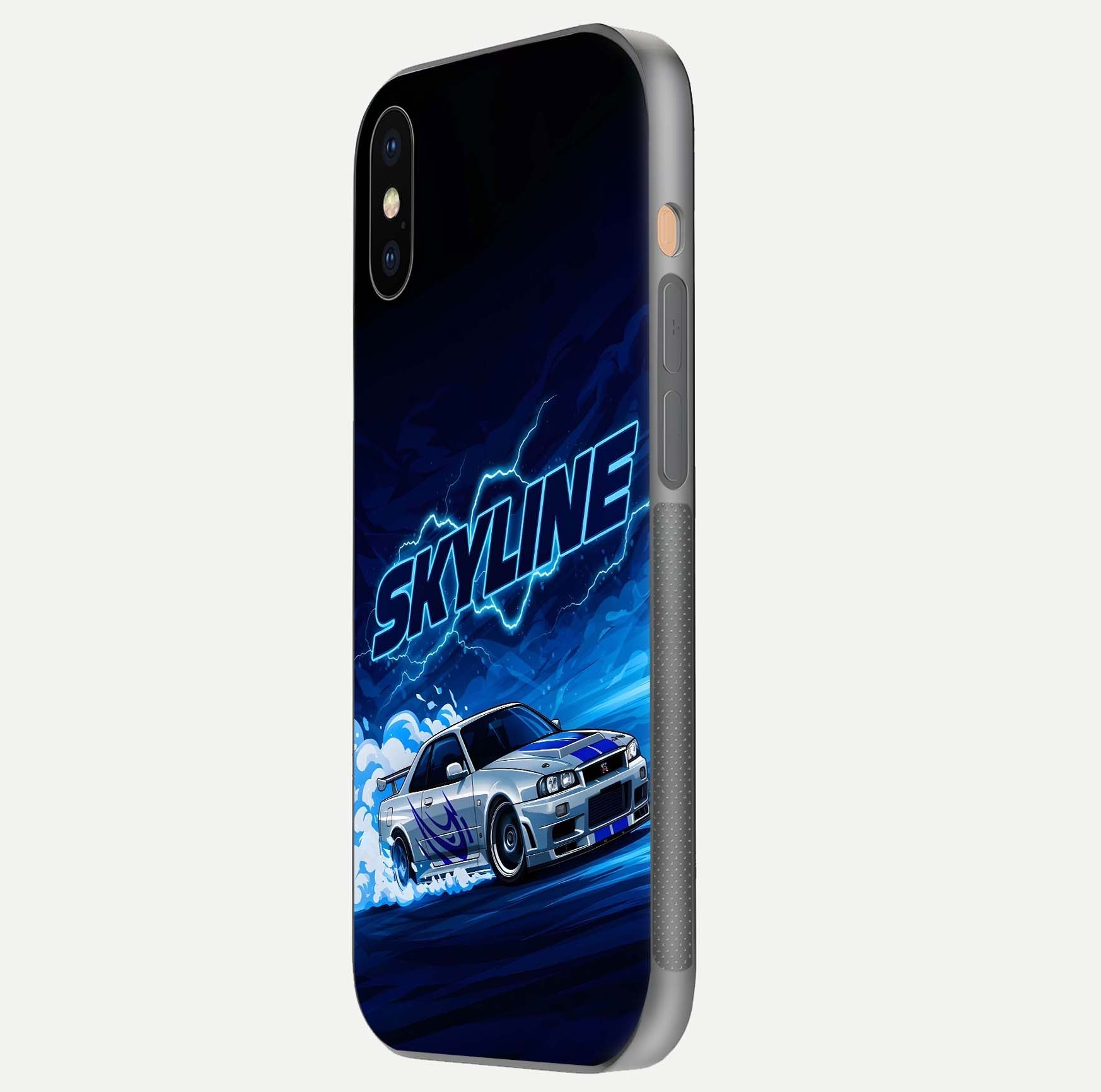 Neon Drift Beast Glass Case for iPhone Xs side-angle image showing reflection depth and bold neon tones