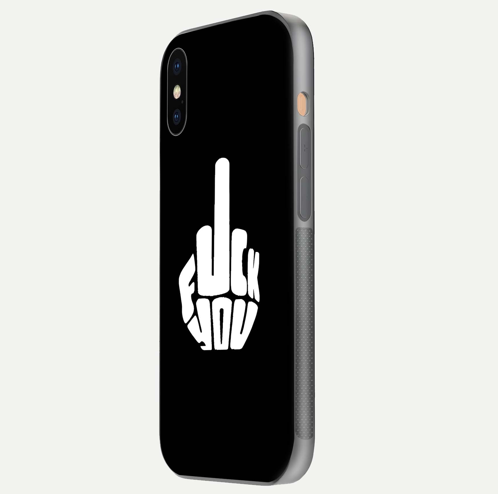 Rebel Mode On Glass Case for iPhone Xs side-angle image showing reflection, edge detail, and text clarity