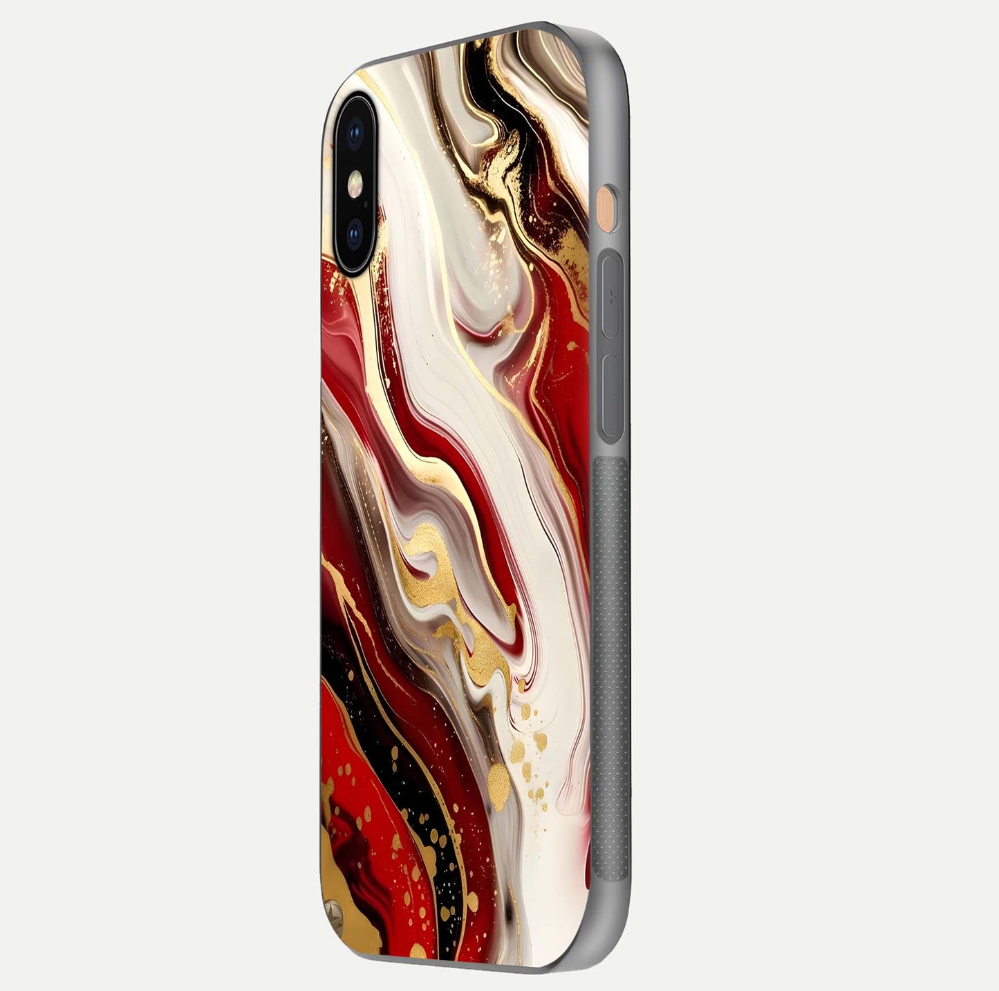 Red & White Marble Glass Case For iPhone Xs