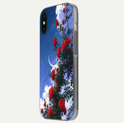Rose Drift Flowers Glass Case for iPhone Xs side-angle image showing reflection and petal detail