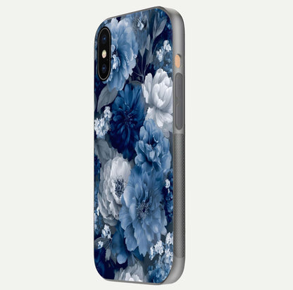 Royal Bloom Garden Glass Case for iPhone Xs side-angle image showing floral pattern, edges, and reflection