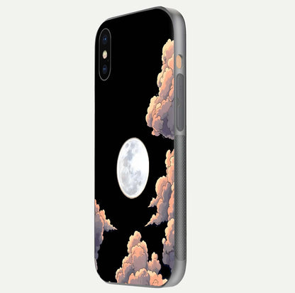 Shade Cloud Moon Glass Case for iPhone Xs side-angle image showing reflection and night-sky detail
