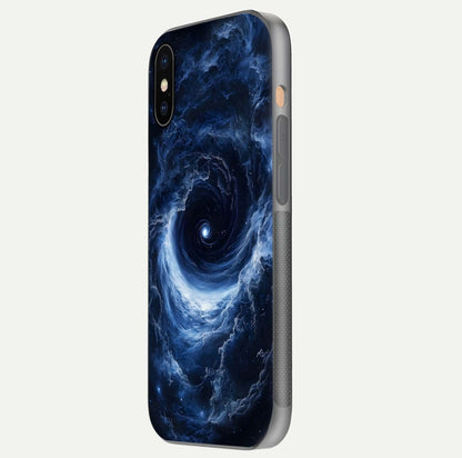 Stunning Galaxy Glass Case for iPhone Xs side-angle image showing glossy reflection and space detailing