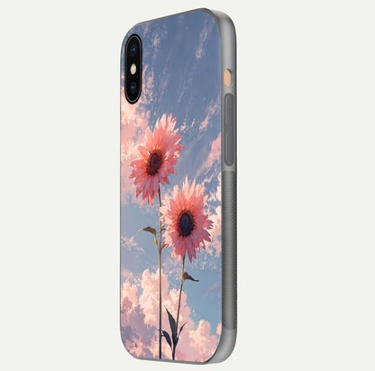 Sunlit Daisy Glow Glass Case for iPhone Xs side-angle image showing shine, gloss, and floral highlight