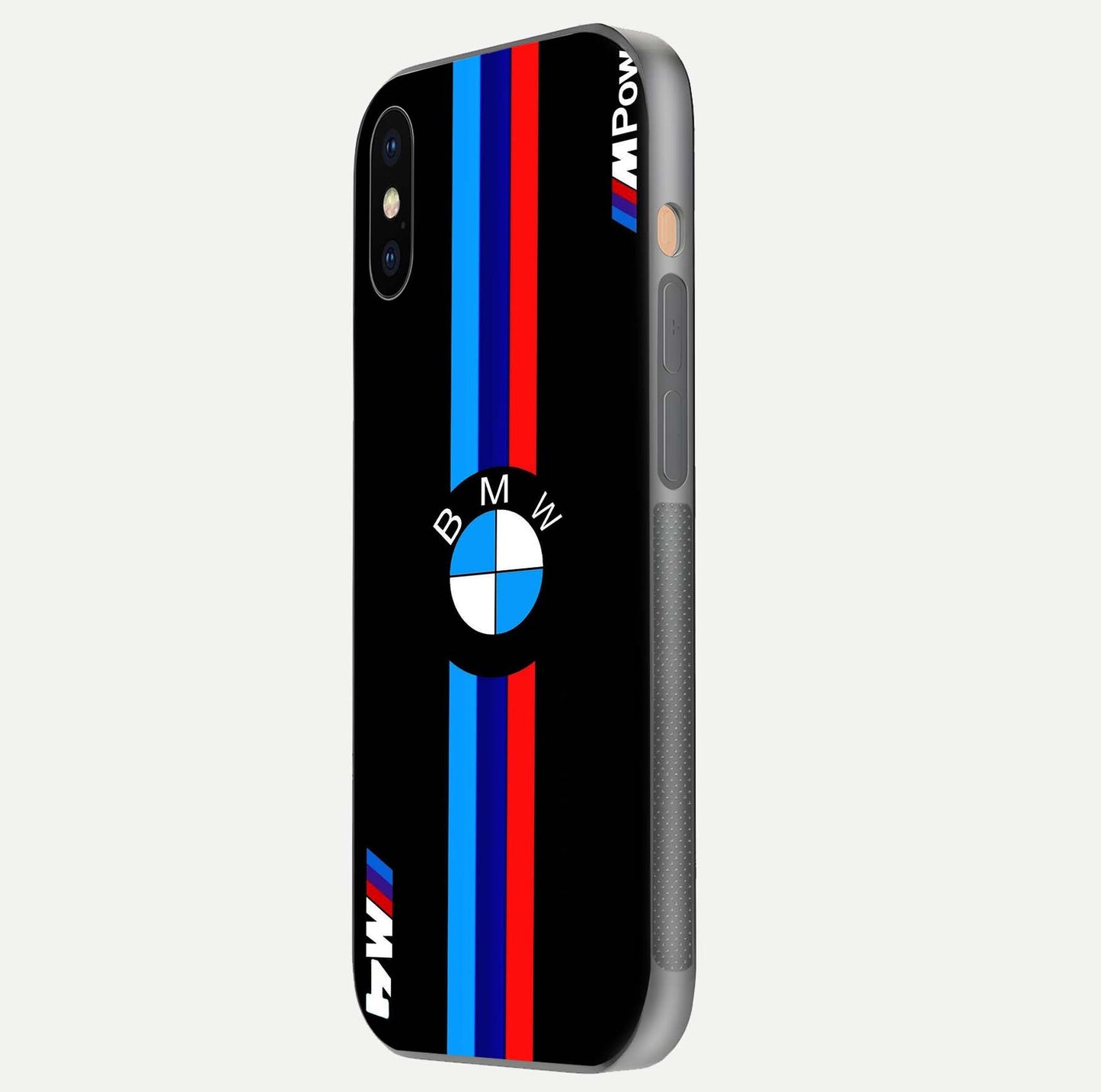 Turbo BMW Beast Glass Case for iPhone Xs side-angle image showing reflection and sleek edge styling