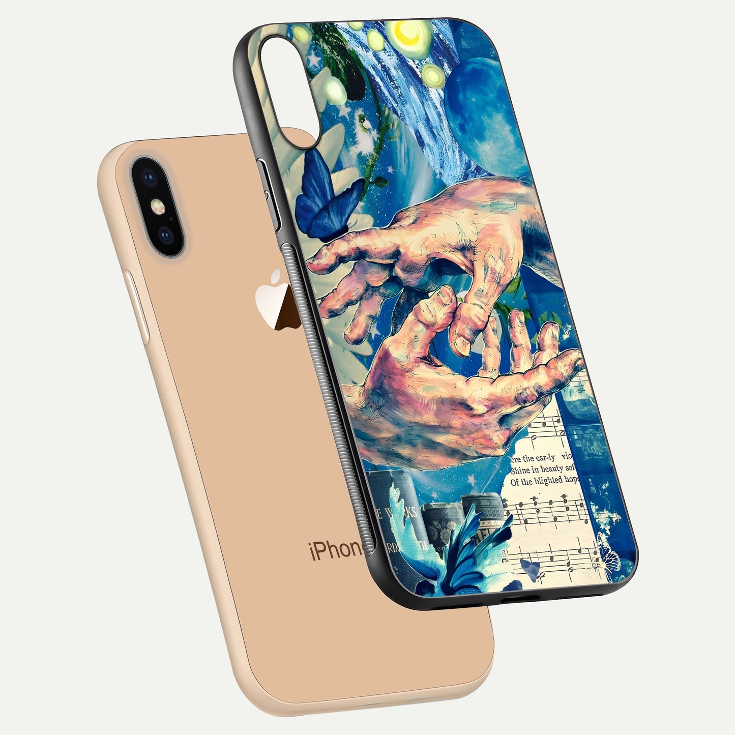 Aesthetic Divider Glass Case for iPhone 16 Pro floating dual-view mockup showing edge design and detailed divider gloss texture