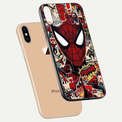 Aesthetic Wonder Spider Glass Case for iPhone 16 Pro floating mockup emphasizing superhero art and glossy reflection