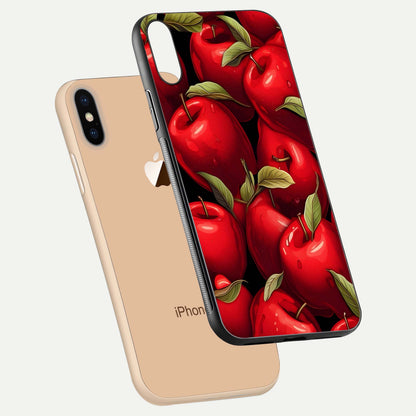 Apple Pattern Glass Case for iPhone Xs floating mockup with smooth edge detailing and pattern clarity