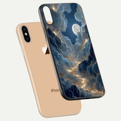 Celestial Cloud Road Glass Case for iPhone Xs floating mockup capturing glowing horizon and HD gloss