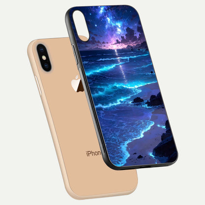 Classic Damn Look Glass Case for iPhone Xs floating mockup emphasizing HD gloss and stylish edges