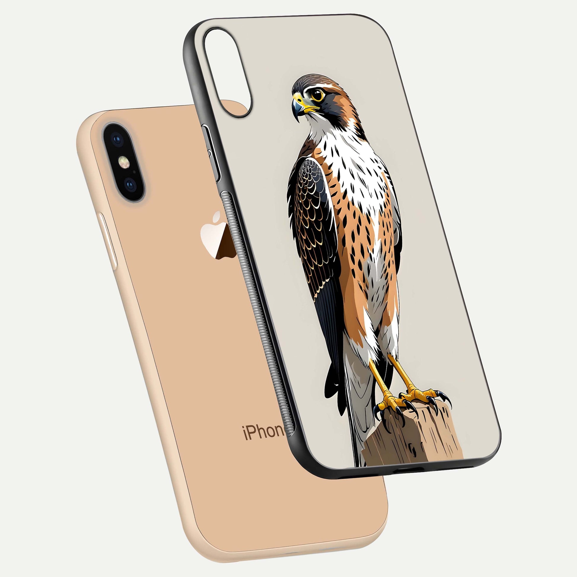 Clever Eagle Glass Case for iPhone Xs floating mockup displaying sharp gloss and art contrast