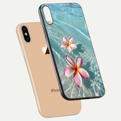 Floating Bloom Bliss Glass Case for iPhone Xs floating mockup showing HD gloss shine and floral texture