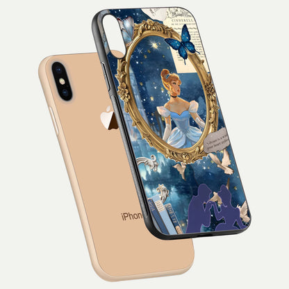 Midnight Queen Glass Case for iPhone Xs floating dual-view mockup showing HD glass shine and luxury art