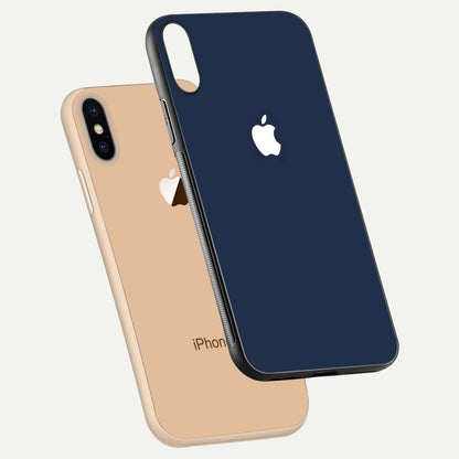 Minimal Apple Night Glass Case for iPhone Xs floating dual-view mockup showing HD shine and minimal style