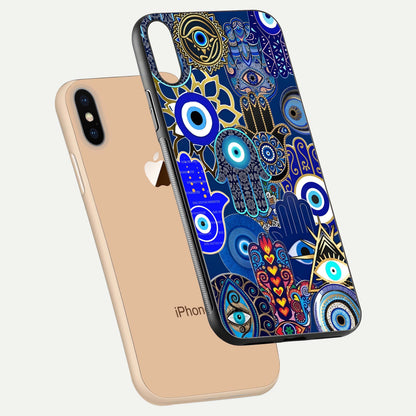 Mystic Palm Guard Glass Case for iPhone Xs floating dual-view mockup showing HD reflection and vivid tone
