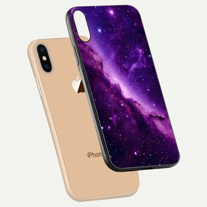 Purple Shade Sky Glass Case for iPhone Xs floating dual-view mockup displaying gloss and sky theme