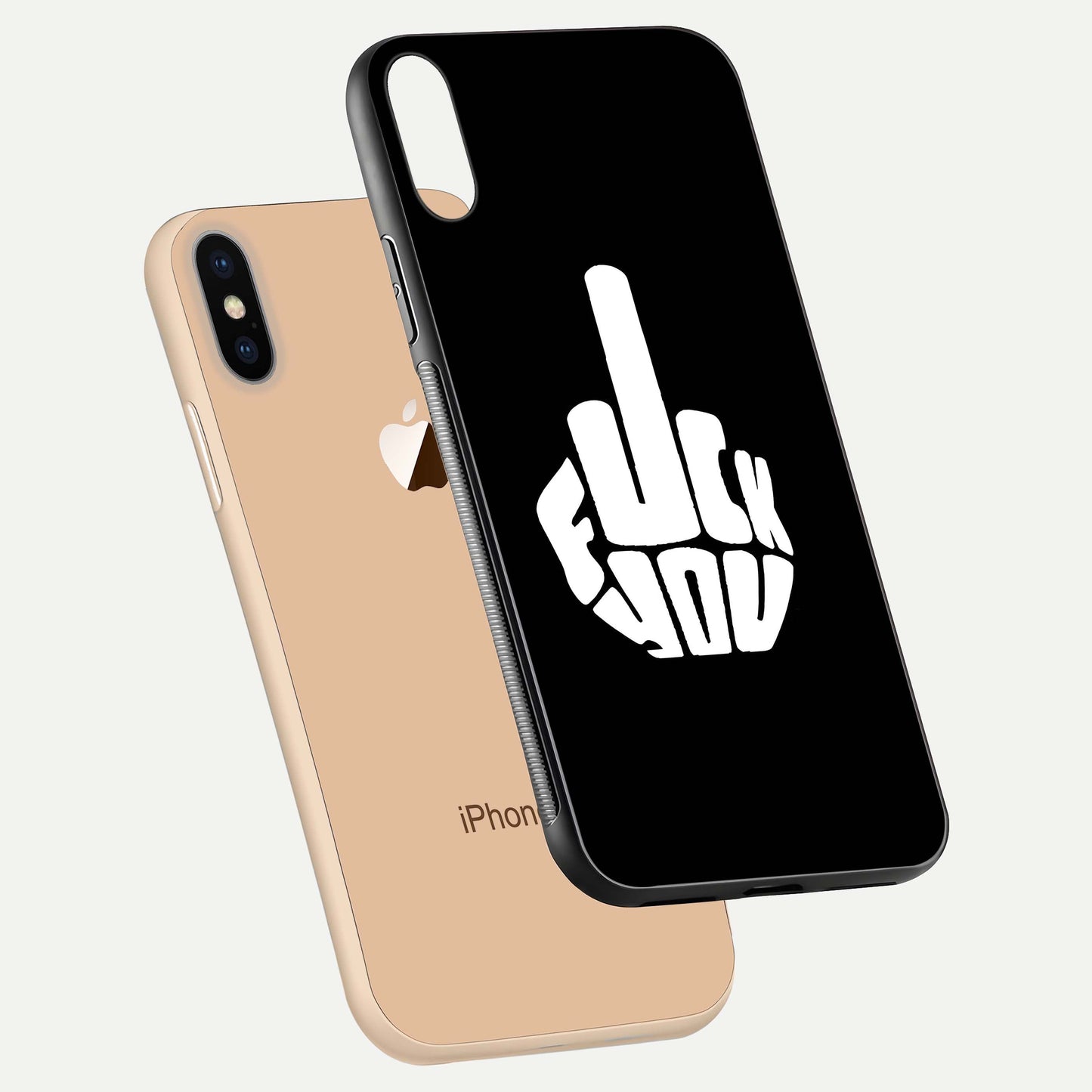 Rebel Mode On Glass Case for iPhone Xs floating dual-view mockup displaying gloss shine and statement art