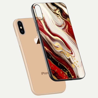 Red & White Marble Glass Case For iPhone Xs