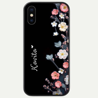 Black Elegance Floral Custom Name Glass Case For iPhone Xs Max by Custom World
