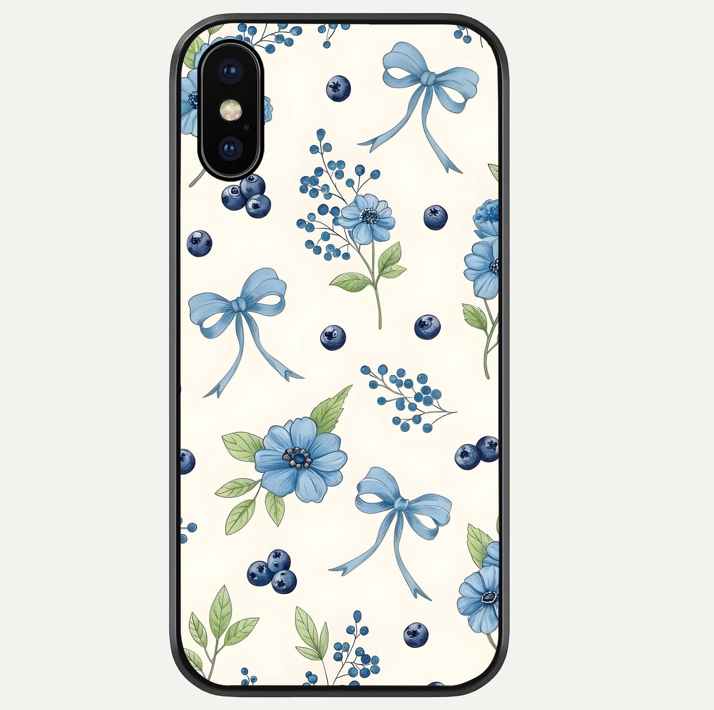 Blue Flower & Bow Glass Case For iPhone Xs Max by Custom World
