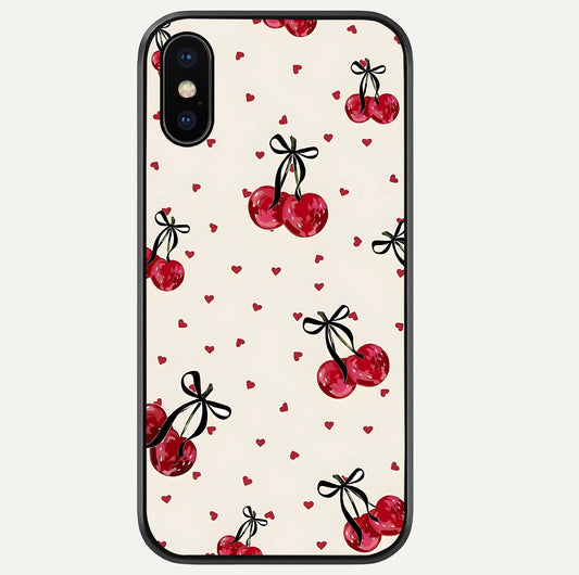 Cherry Heart Bow Glass Case For iPhone Xs Max by Custom World