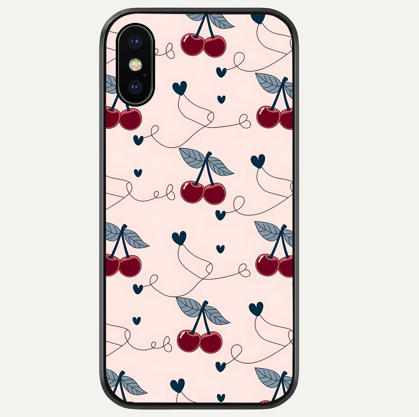 Cherry Heart Line Glass Case For iPhone Xs Max by Custom World