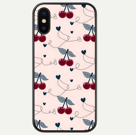 Cherry Heart Line Glass Case For iPhone Xs Max by Custom World