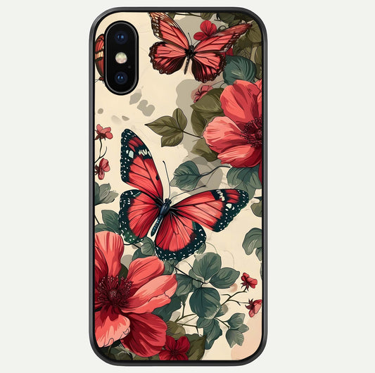 Crimson Butterfly Garden Glass Case For iPhone Xs Max by Custom World