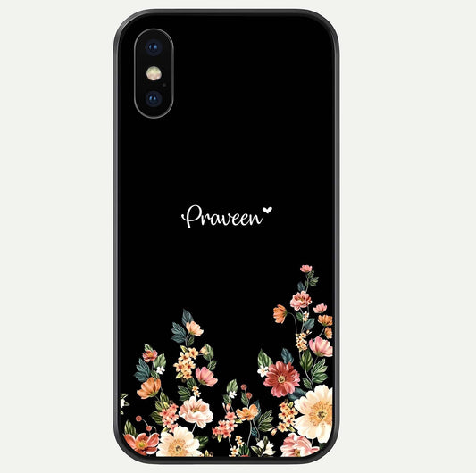 Floral Design Personalized Custom Name Glass Case For iPhone Xs Max by Custom World