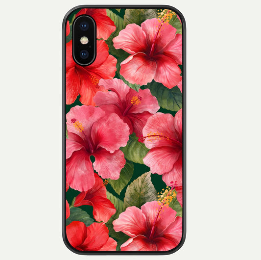 Hibiscus Pattern Glass Case For iPhone Xs Max by Custom World