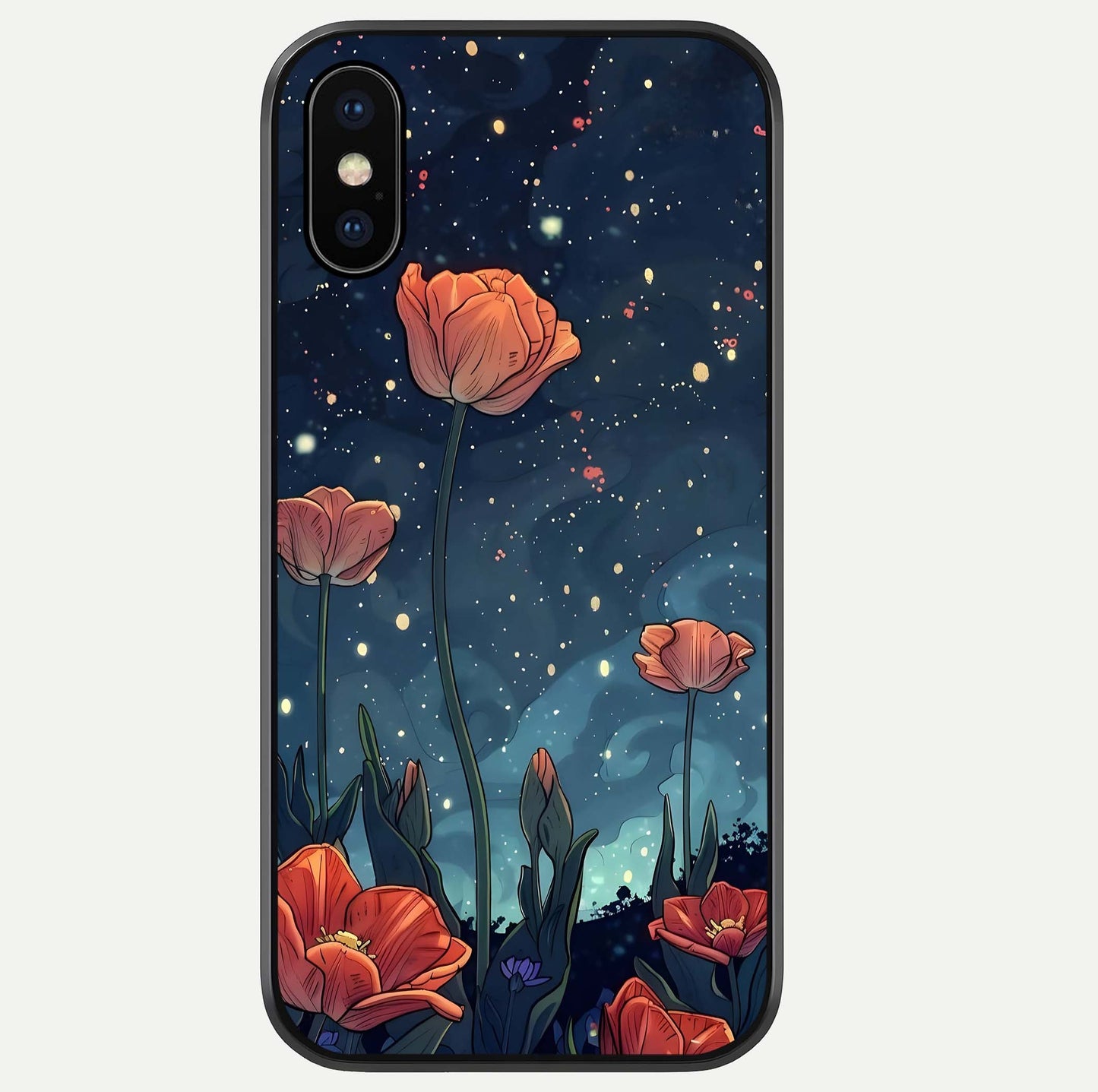 Midnight Tulip Glow Glass Case For iPhone Xs Max by Custom World