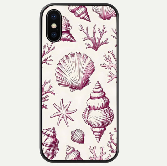 Pink Shells Outline Glass Case For iPhone Xs Max by Custom World