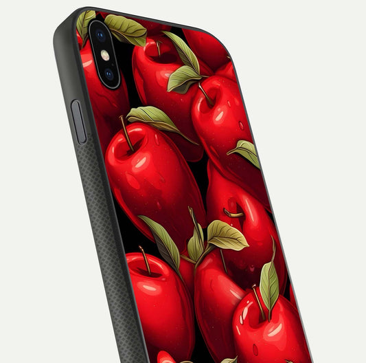 Apple Pattern Glass Case for iPhone Xs Max close-up angle showing pattern texture and shine reflection