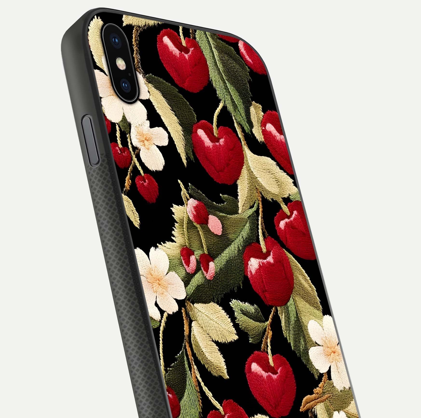 Bloom Thread Art Glass Case for iPhone Xs Max close-up view highlighting fine line details and glossy shine