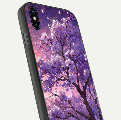 Blossom Tree Glass Case for iPhone Xs Max close-up image highlighting tree branches, blossoms, and shine