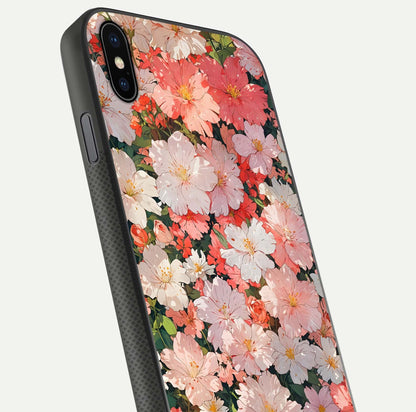 Blush Bloom Field Glass Case for iPhone Xs Max close-up shot capturing pastel flower field tones and gloss shine