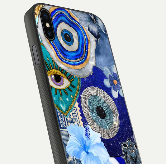 Celestial Blue Vision Glass Case for iPhone Xs Max close-up shot highlighting reflection details and smooth edge polish